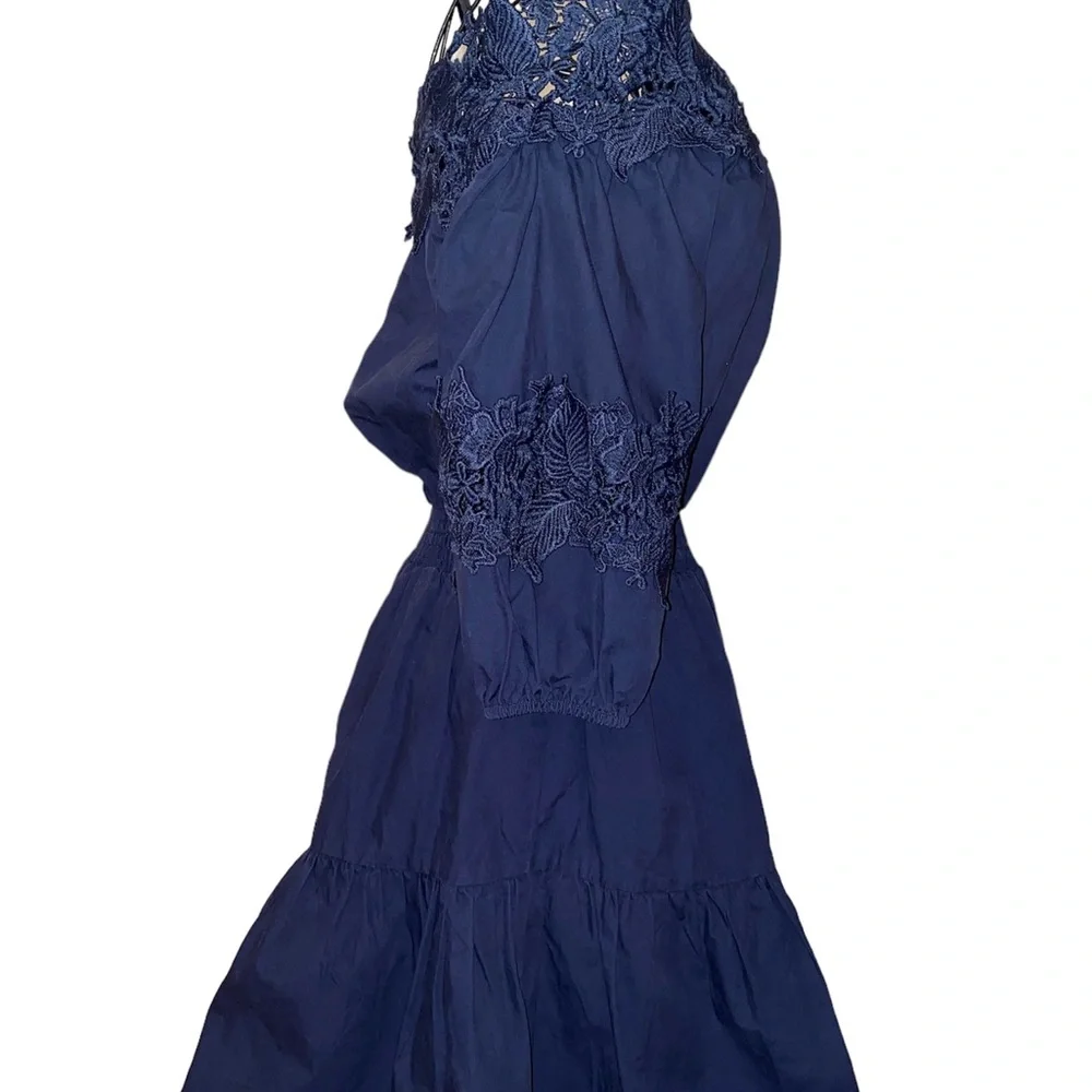 Navy Blue Off-Shoulder Cotton  Dress - Picture 5 of 6